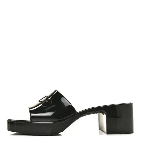 GUCCI Rubber Gucci Logo Womens Platform 20/60mm Slide Sandals 39 Black - Picture 8 of 10